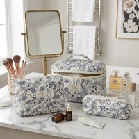 Ensemble de trousses de toilette en coton matelassé de style coréen avec logo personnalisé, imprimé floral, 3 pièces, organiseur de voyage
