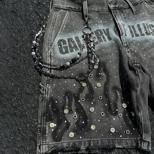 Jeans <span class=keywords><strong>Corti</strong></span> da Uomo Personalizzati con Stampa sulle Ginocchia, Vestibilità Ampia, Lavaggio Acido, Strass, Pantaloni Baggy in Denim, MOQ10 - Product Image 3