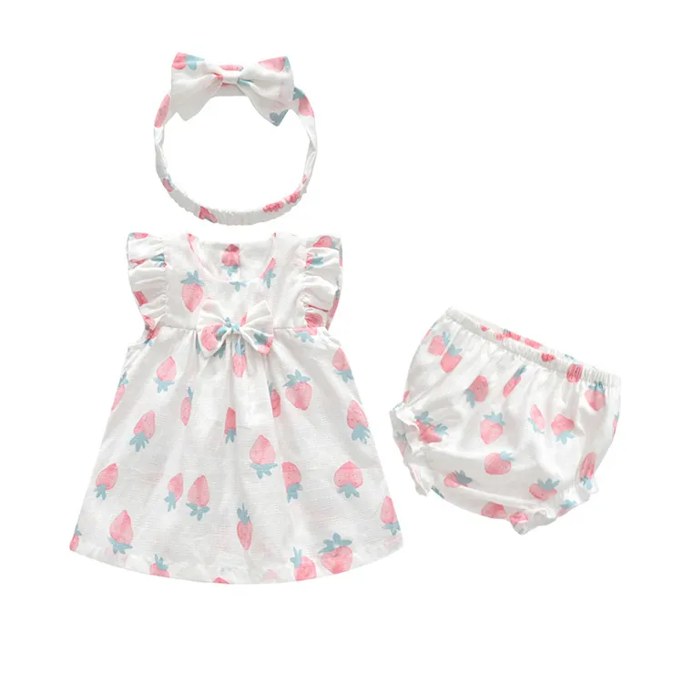 Sommer Säugling Blumen Rüschen Kleid Shorts Stirnband lässig 3 Stück Baby Mädchen Kleidung Sets für 1 Jahr Baby Mädchen