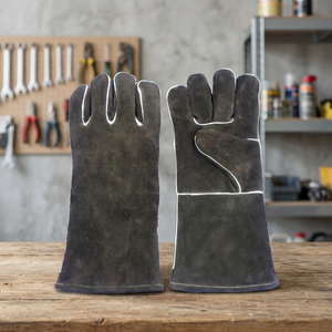 Active Safety Brown Welding <b>Gloves</b> Fire-resistant Cow Split Leather Denim Cotton Lining 24 Inch <b>Long</b> Anti-Heat Anti-Impact - Product Image 2