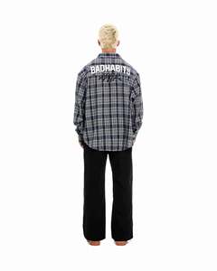 Too <b>Bad</b> Flannel <b>Shirt</b> Regular Fit Warm Plaid Summer Basic with Back Embroidery and Front Leather Label Patch - Product Image 2