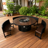 Ensemble de table de luxe en métal pour l'extérieur avec foyer au gaz pour patio foyer de jardin rond avec tables et chaises