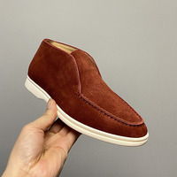 Chaussures à enfiler en cuir de vachette véritable et daim pour hommes, style mocassin, décontractées, mi-montantes, minimalistes, type bottines, pour tenue business décontractée