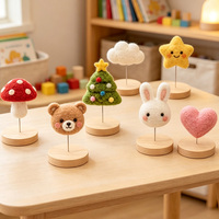 Ornement de table en feutre en forme d'animal avec base en bois, lapin, mouton, décoration artisanale, cadeau