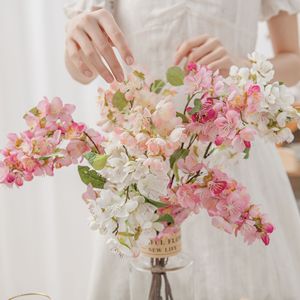 Bouquet de fleurs artificielles CallaFloral, branche de cerisier blanche, rose clair, rouge cramoisi, polyester, décoration intérieure - Product Image 1