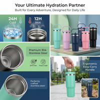 Bouteille d'eau isotherme personnalisée avec logo, en acier inoxydable, avec paille et poignée, pour enfants, vente en gros, tasse thermos