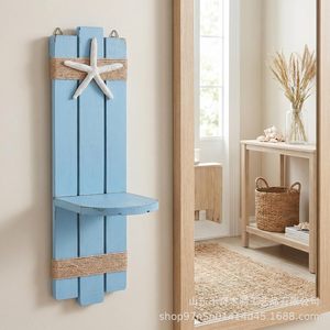 Wooden Wall Mounted <b>Shelf</b> Blue Starfish Decor Beach Style Storage <b>Rack</b> For Living Room Wall Decoration - Product Image 1