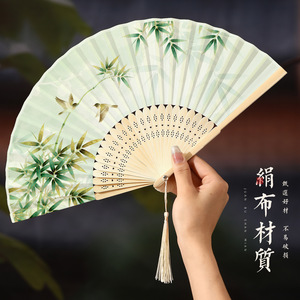 พัดลม, พัดพับสไตล์โบราณ, การเต้นรำแบบจีน, ชุดฮั่นฝูสำหรับเด็กในฤดูร้อน, ชุดกี่เพ้าสำหรับผู้หญิง, ภาพวาดลายหมึก, พัดพับขนาดเล็ก - Product Image 2