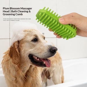 TPRペットグルーミングバスブラシ＆マッサージコーム（犬猫用）抜け毛除去ウェット/ドライ両用 - Product Image 1