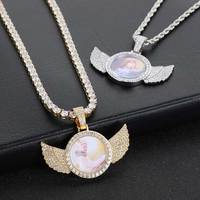 Pendentif Fealux Classique Unisexe pour Fête, Ailes d'Ange en Moissanite Argentée, Personnalisable avec Photo, Testeur de Diamant, Cadeau