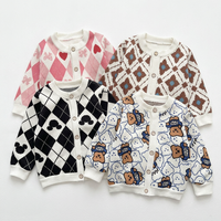 Mit Fleece gefütterte Weihnachtsstrickjacke für Kinder, kariert, V-Ausschnitt, langärmelig, Pullovermantel, weich, warm, Herbst und Winter, für Mädchen und Jungen