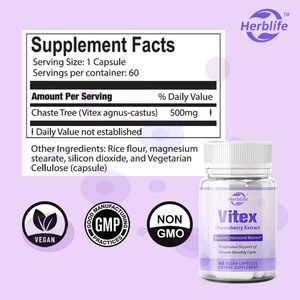 OEM ODM Vitex chesteberry suplemen untuk wanita, keseimbangan dan dukungan siklus menstruasi, ekstrak Berry pohon kaste 500mg - Product Image 2