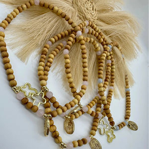 십자가 매력이 있는 종교 나무 구슬 묵주, 가톨릭 선물을 위한 현대 전체 10 년 묵주 랩 팔찌 - Product Image 6