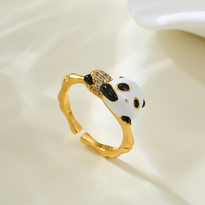 Panda <b>Open</b> <b>Ring</b> Adjustable Animal Design Gold Plated Jewelry Gift for Women - Product Image 1