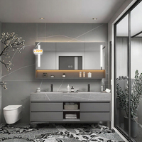 2025 moderne ferme salle de bain vanité bureau étagère armoire Double éviers en céramique cuivre illuminé miroir intelligent chambre