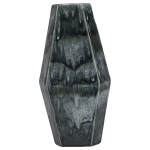 Vaso in ceramica a forma geometrica sfaccettata con smalto nero, vaso decorativo per fiori da soggiorno e camera da letto. - Product Image 3
