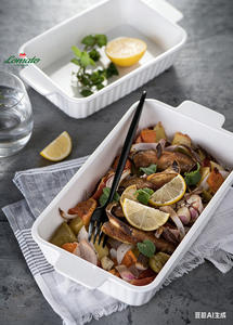 Bandeja rectangular de cerámica para hornear con doble asa, textura vertical acanalada, vajilla de porcelana para restaurante, hotel, horno, venta al por mayor - Product Image 4