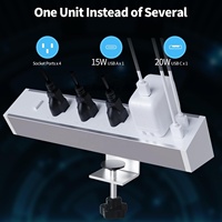 Bloc d'alimentation de bureau AU avec protection contre les surtensions, 4 prises et 2 ports USB A+C, bloc d'alimentation à pince de bureau en alliage d'aluminium