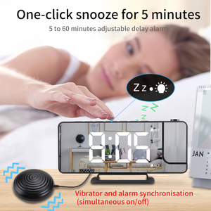 Miroir numérique LED Projection <span class=keywords><strong>Table</strong></span> horloge lit vibrateur secoueur <span class=keywords><strong>Vibration</strong></span> réveil avec <span class=keywords><strong>Vibration</strong></span> pour sourd audition dure - Product Image 3
