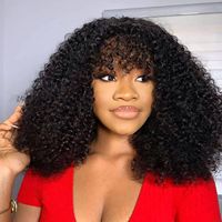 Machine faite pleine densité pas de dentelle bouclée Bob avec Bang perruques de cheveux humains double dessiné cheveux humains bouclés Bob pas de dentelle perruque pour les femmes
