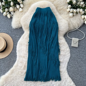 Gonna a pieghe primaverile con nappe da donna, elegante, a vita alta, per l'ufficio - Product Image 3