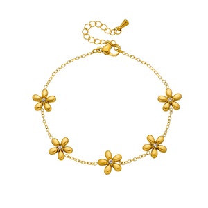 <b>Flower</b> Shape Gold Plated Zinc Alloy <b>Bracelet</b> With Rhinestone Inlay For Gift - Product Image 5