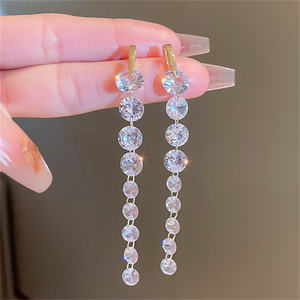 <span class=keywords><strong>Xina</strong></span>-pendientes largos simples con borlas para mujer, aretes geométricos de cristal de circonita negra, joyería con estilo - Product Image 6