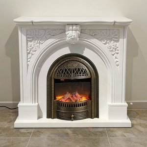 Chimenea Moderna de Piedra Fundida con Marco de Mármol Blanco Calacata Viola Tallado a Mano, Instalación Independiente para Hoteles - Product Image 5