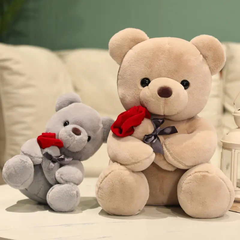 Songshan Toys wholesale hot sale Customised valentine mother day gift lovely look teddy bear with rose plush toy stuffed animal