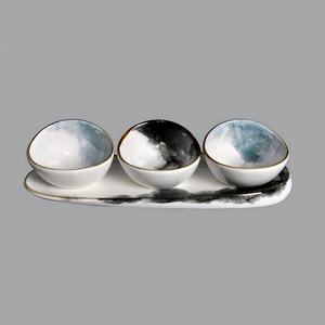 Venta al por mayor de porcelana cerámica forma de abulón salsa Ramekins aperitivo <span class=keywords><strong>tapas</strong></span> tazón con bandeja larga - Product Image 1