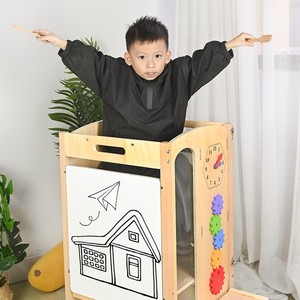 Wooden Baby Learning Tower <b>Step</b> Stool Solid Wood <b>Foldable</b> Children's Climbing Stool With Handrails For Kids - Product Image 2