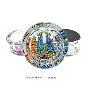 Cendrier à cigares en verre imprimé avec logo personnalisé, cendrier rond pour hôtel design personnalisé cendrier souvenir de <span class=keywords><strong>Barcelone</strong></span> accessoires pour fumeurs - Product Image 5