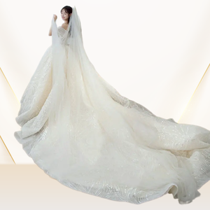 ชุดเจ้าสาวเปิดไหล่แบบโมเดิร์นชุดราตรีคอวีพร้อมผ้าลูกไม้ - Product Image 3