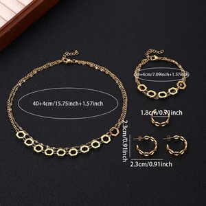 Double Layer Wear <strong>Gold</strong> Necklace Fashion Stainless Steel Diamond <strong>Costume</strong> <strong>Jewelry</strong> Necklace and Earring 4PCS <strong>Jewelry</strong> Sets Wholesale - Product Image 4