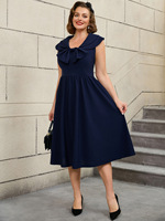 Nouvel arrivage Robe de soirée grande taille vintage avec nœud Robe simple sans manches à taille haute de haute qualité