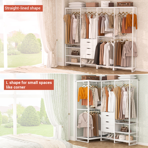 <span class=keywords><strong>Armoire</strong></span> d'angle autoportante en bois robuste de grande taille en forme de L avec 3 tiroirs, design moderne pour chambre à coucher - Product Image 4