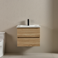 Meuble-lavabo mural moderne de 600 mm en bois de chêne avec vasque en céramique, style minimaliste pour salle de bain ou chambre
