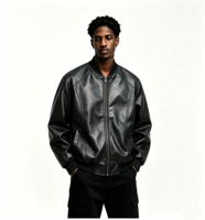 Blouson Bomber en Cuir Véritable pour Homme, Col Côtelé, Fermeture Éclair, Manches Raglan, Manteau Décontracté, Vêtement d'Extérieur Coupe-Vent, Logo Personnalisé