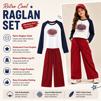 Ensemble de vêtements rétro pour enfants, 2 pièces, t-shirt à manches raglan, pantalon cargo à jambes larges, ensemble de vêtements de sport pour garçons et filles, OEM personnalisé