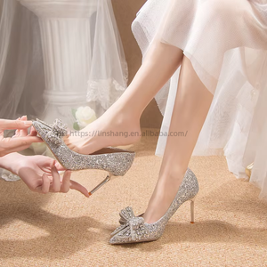 Women's High Heels Shoes Shallow Mouth <b>Pointed</b> Toe Shiny Glitter Sequins Sexy Nightclub Stiletto Wedding Dress Shoe Girl - Product Image 2