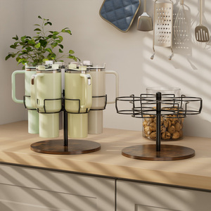 360 °   Support rotatif pour gobelets, 6 emplacements, en métal et bois, organiseur de bouteilles d'eau pour gobelets Stanley de 40 oz - Product Image 4