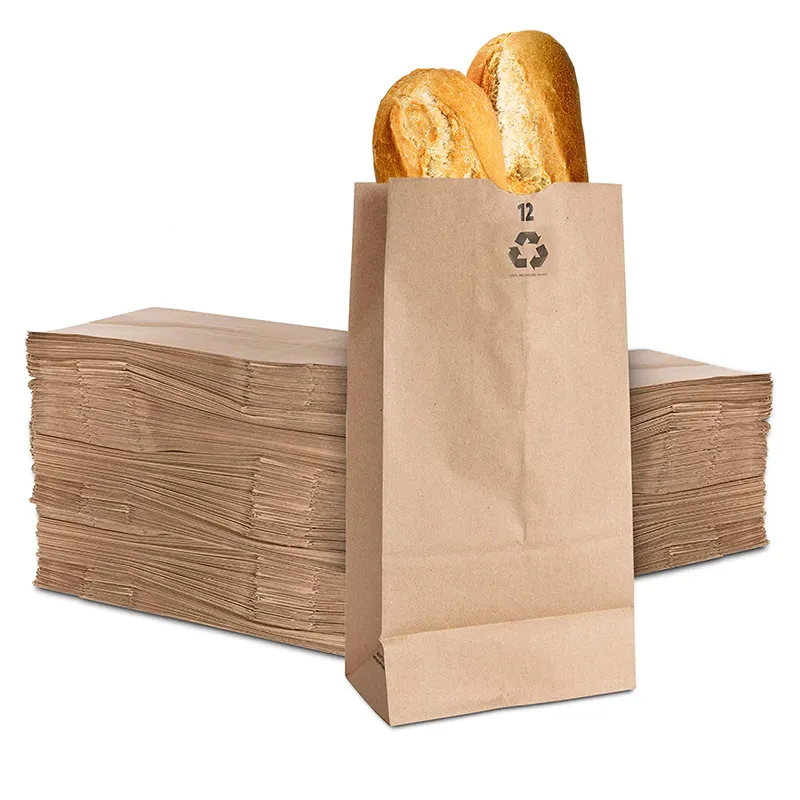 Eko dostu kahverengi çin özel marka logo orta boy kolu ile 120g zanaat kağıt ekmek torbası