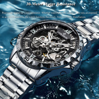 Nouvelle montre mécanique automatique de luxe pour homme, lumineuse, étanche 30m, squelette en acier inoxydable, bracelet en cuir ajouré