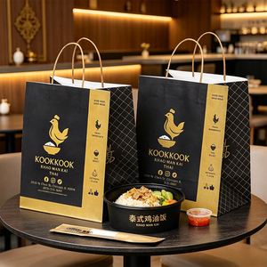 ถุงกระดาษคราฟท์สำหรับใส่ข้าวสำหรับร้านอาหารไทย แบบใช้แล้วทิ้ง ย่อยสลายได้ รีไซเคิลได้ เป็นมิตรกับสิ่งแวดล้อม พิมพ์โลโก้ตามสั่ง - Product Image 3