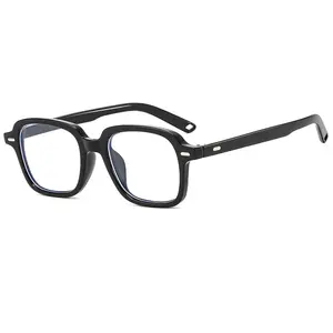 Bingkai kacamata Anti cahaya biru, untuk pria dan wanita siswa transparan seni warna cermin datar dengan wajah bulat dan lensa miopia