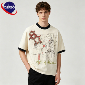 T-shirt Homme Col Rond 100% Coton Épais QZFSO, Impression DTG Personnalisée, Coupe Boxy Effet Vieilli, T-shirts Graphiques avec Strass pour Hommes - Product Image 1