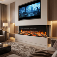 Cheminée électrique en acier sur mesure à 3 côtés de 40 à 100 pouces, insert d'angle encastré, flamme LED réaliste, télécommande, pour intérieur