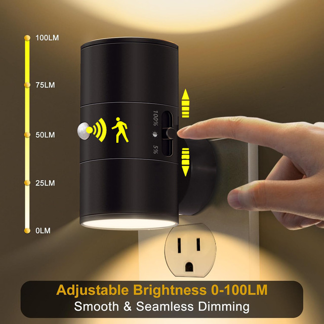US UK EU Plug Motion Sensor LED Light Plug-in Lamp Dimmable Ambient Light for Bedroom Indoor Lighting