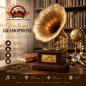Gramophone carré de style vintage, lecteur de musique décoratif pour la maison, le bureau, la table, décoration intérieure antique et classique - Product Image 4