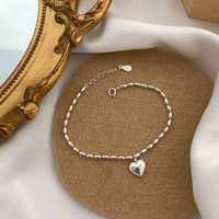 Bracelet Cœur Bowei en Argent Sterling 925, Chaîne Olive, Style Minimaliste Instagram, Bijou à Petites Perles